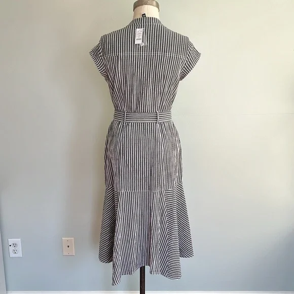 White House Black Market Gray and White Striped Utility Midi Dress - Picture 6 of 16